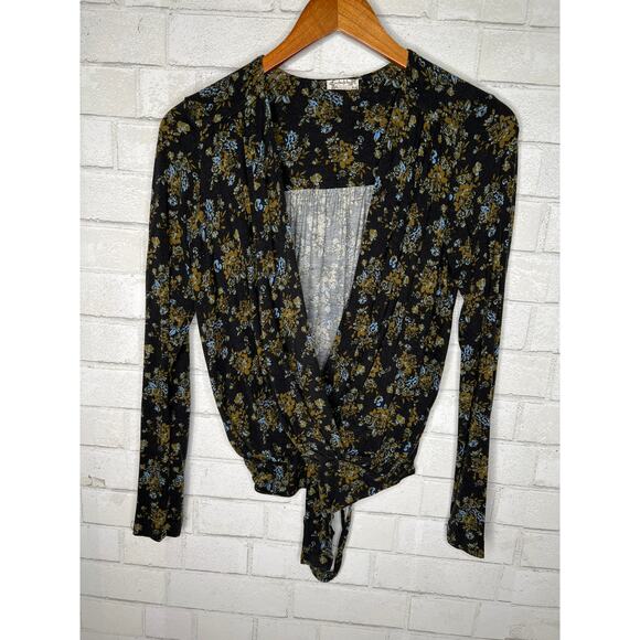 Free People Intimately Womens S Bodysuit Floral Long Sleeves Turnt Black Green - Picture 3 of 8